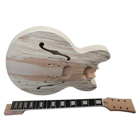 DIY Semi-Hollow ES260 Guitar Kit | Spalted Maple Veneer | Paulownia Body, Gold Hardware & Cream Fittings