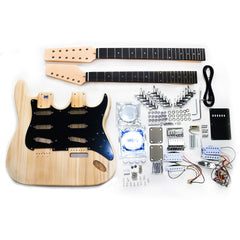 DIY ST Double-Neck Guitar Kit | Paulownia Body | Ebony Fingerboard | Chrome Hardware & White or Black Pickguard