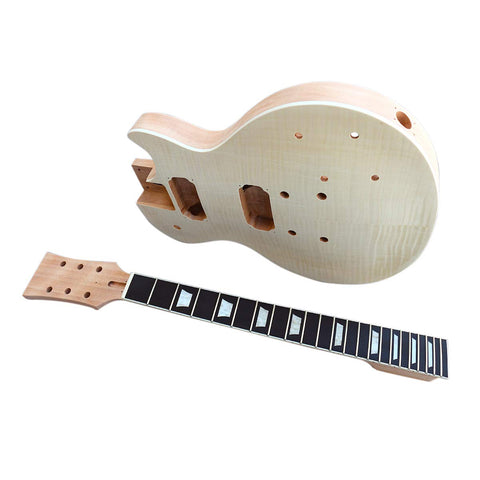 DIY Electric Guitar Kits, LP744BC Style Solid Mahogany body with Flamed Maple Veneer No Soldering Required Black/Chome