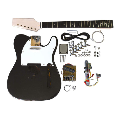 Coban Guitars Electric Guitars DIY Kit TLMB Pre Painted in Metallic Black White Pickguard