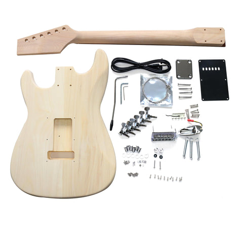 DIY ST Beginner Guitar Kit | Basswood Body with Laurel Fingerboard | Chrome Hardware & SSS Pickup | Choice of Pickguard