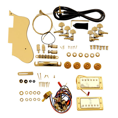 DIY Semi-Hollow ES260 Guitar Kit | Spalted Maple Veneer | Paulownia Body, Gold Hardware & Cream Fittings