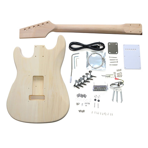 DIY ST Beginner Guitar Kit | Basswood Body with Laurel Fingerboard | Chrome Hardware & HSS Pickup | Choice of Pickguard