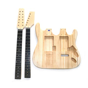 DIY ST Double-Neck Guitar Kit | Paulownia Body | Ebony Fingerboard | Chrome Hardware & White or Black Pickguard
