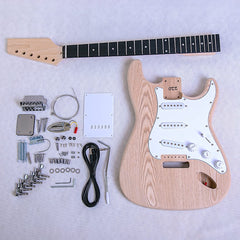 Coban Guitars Build Your Own DIY Electric Guitar Kit ST4 Strat Style Ash Body Ebony Fingerboard White Pickguard Non Soldering Chrome Hardware Guitar Making Kit