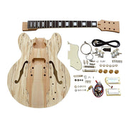 DIY Semi-Hollow ES260 Guitar Kit | Spalted Maple Veneer | Paulownia Body, Gold Hardware & Cream Fittings