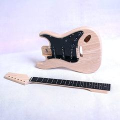 Coban Guitars Build Your Own DIY Electric Guitar Kit ST4 Strat Style Ash Body Ebony Fingerboard Black Pickguard Non Soldering Chrome Hardware Guitar Making Kit.
