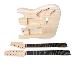 DIY ST Double-Neck Guitar Kit | Paulownia Body | Ebony Fingerboard | Chrome Hardware & White or Black Pickguard