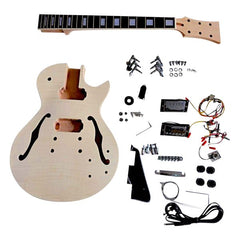Coban Guitars Electric Guitar DIY Kit Semi Hollow LPSH Flamed Maple Veneer Chrome / Black Fittings Non Soldering