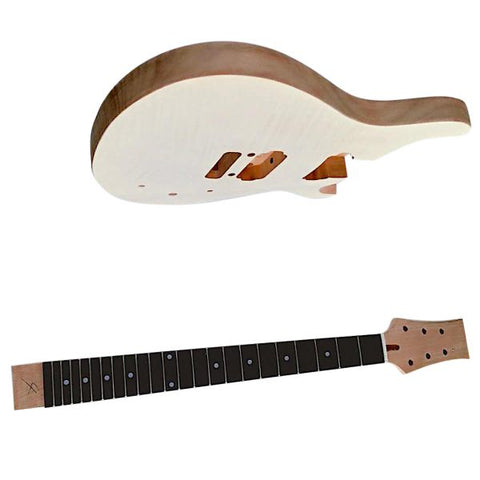 Coban Guitars DIY Guitar kit PRFBN Flamed Maple Veneer Set in Neck 22 Frets Body and Neck ONLY