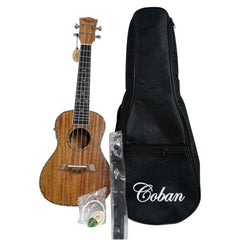 Coban Guitars Solid Electro Acoustic Concert Ukulele 24″ Size Koa CGSU074PE