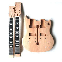 Electric Guitar DIY Kit Double Neck SG5 Set in Neck Mahogany Body Hardware Chrome Black Pickguard