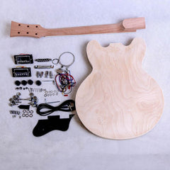 Electric Semi Hollow DIY Guitar Kit ES240 Mahogany Body Quilted Maple Veneer Gold Hardware Black Fittings