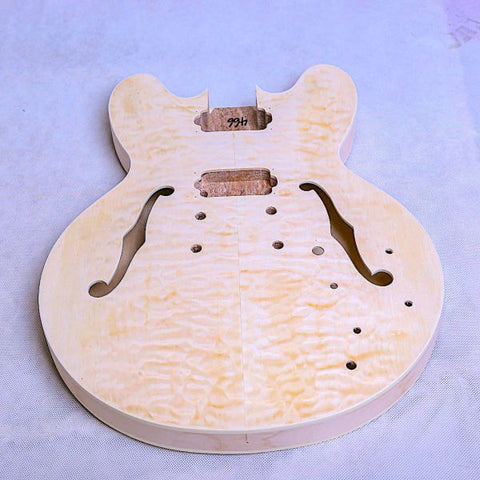 Coban Guitars Electric Semi Hollow DIY Guitar Kit ES240 Mahogany Body Quilted Maple Veneer Chrome Hardware Cream Fittings