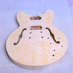 Electric Semi Hollow DIY Guitar Kit ES240 Mahogany Body Quilted Maple Veneer Gold Hardware Black Fittings