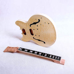 Coban Guitars Electric Semi Hollow DIY Guitar Kit ES240 Mahogany Body Quilted Maple Veneer Chrome Hardware Cream Fittings