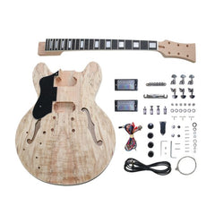 Coban Guitars ES266 Left-Handed Semi-Hollow Electric DIY Guitar Kit – Mahogany Body, Spalted Maple Veneer, Chrome Hardware, Black Fittings