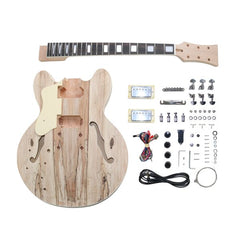 Coban Guitars ES266 Left-Handed Semi-Hollow Electric DIY Guitar Kit – Mahogany Body, Spalted Maple Veneer, Chrome Hardware, Cream Fittings