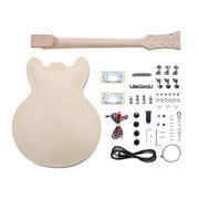 Coban Guitars ES266 Left-Handed Semi-Hollow Electric DIY Guitar Kit – Mahogany Body, Spalted Maple Veneer, Gold Hardware, Cream Fittings