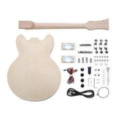Coban Guitars ES266 Left-Handed Semi-Hollow Electric DIY Guitar Kit – Mahogany Body, Spalted Maple Veneer, Gold Hardware, Cream Fittings