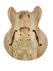 Coban Guitars ES266 Left-Handed Semi-Hollow Electric DIY Guitar Kit – Mahogany Body, Spalted Maple Veneer, Gold Hardware, Black Fittings