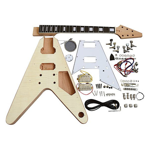 Electric Guitar DIY Kit FV1W Flamed Maple Chrome White Pick