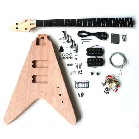 Electric Bass Guitar DIY Kit V Bass Mahogany Body Chrome Fittings NON Soldering
