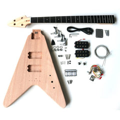 Electric Bass Guitar DIY Kit V Bass Mahogany Body Chrome Fittings NON Soldering