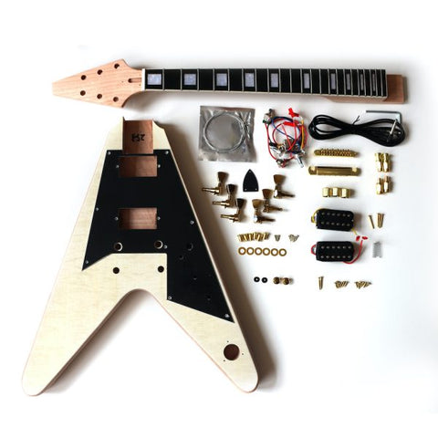 Electric Guitar DIY Kit FV1 Flamed Maple Gold Hardware Black Pickguard