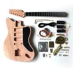 Electric Guitar DIY Kit JazzM Offset Hardtail Bolt On Neck Mahogany Body Black Pickguard Gold Hardware
