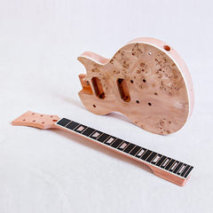 Coban Guitars Electric Guitar DIY Kit LP755 Bolt on Neck Mahogany with Poplar Burl Veneer Hardware Chrome with Cream Fitting