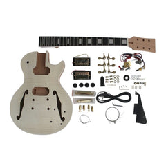 Electric Guitar DIY Kit Semi hollow LPSH Flamed Maple Veneer Gold Fittings Non Soldering
