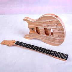 Electric Guitar DIY Kit PR815 Bolt on Neck Mahogany with Spalted Maple Veneer Hardware Chrome with Cream Fitting