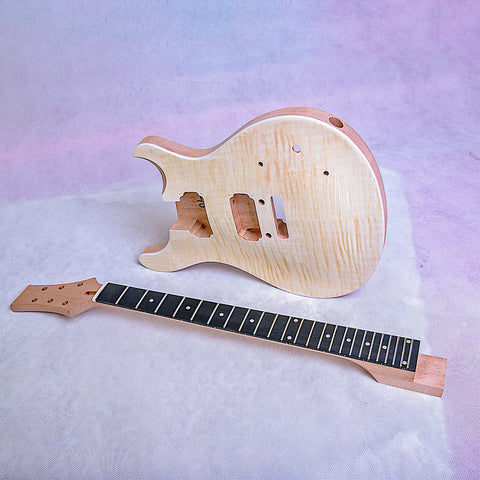 Electric Guitar DIY Kit PR840 Set in Neck Mahogany with Flame Maple Veneer Hardware Chrome with Cream Fitting