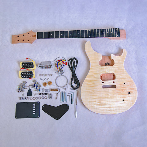 Electric Guitar DIY Kit PR840 Set in Neck Mahogany with Flame Maple Veneer Hardware Chrome with Cream Fitting