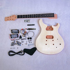 Electric Guitar DIY Kit PR8FS Set in Neck Mahogany with Flame Maple Veneer LP Hardware Chrome with Black Fitting