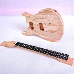 Electric Guitar DIY Kit PR9SM Set in Neck Mahogany with Spalted Maple Veneer LP Hardware Chrome with Black Fitting