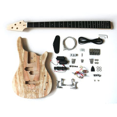 Electric Bass Guitar DIY Kit Coban Guitars SE901 Bass Guitar Kit Ash Body Spalted Maple Chrome Fittings NO Soldering
