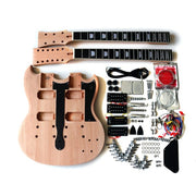 Electric Guitar DIY Kit Double Neck SG5 Bolt On Neck Mahogany Body Hardware Chrome Black Pickguard