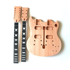 Electric Guitar DIY Kit Double Neck SG5 Bolt On Neck Mahogany Body Hardware Chrome Black Pickguard