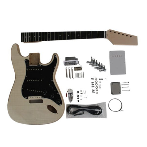 Build your own DIY Guitar Kit ST40F Ash Body Flame Maple Hardware Chrome with Black Pickguard