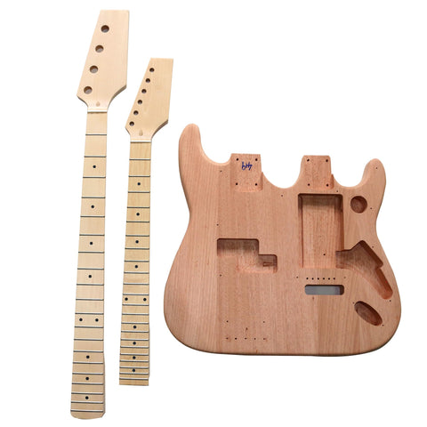 DIY Double Neck ST Guitar & Bass Kit | Mahogany Body | Maple Fingerboard, Chrome Hardware