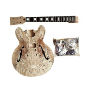 DIY Semi-Hollow ES260 Guitar Kit | Spalted Maple Veneer | Paulownia Body, Gold Hardware & Cream Fittings