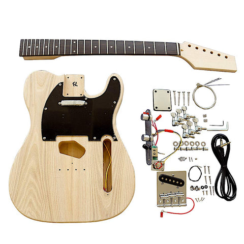 Coban Guitars Electric Guitars DIY Kit TL6 Ash Body with Black Pickguard Chrome Hardware