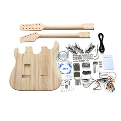 DIY ST Double-Neck Guitar Kit | Paulownia Body | Ebony Fingerboard | Chrome Hardware & White or Black Pickguard