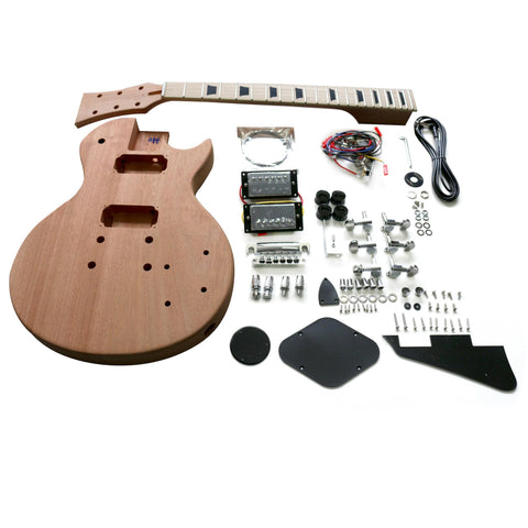 DIY LP Plain Set Neck Guitar Kit | Mahogany Body with Maple Fingerboard | Chrome Hardware & Black Fittings