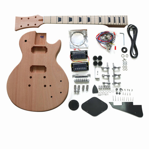 DIY LP Plain Set Neck Guitar Kit | Mahogany Body with Maple Fingerboard | Chrome Hardware & Black Fittings