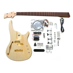 DIY SEF Bass Guitar Kit | 4-String Basswood Semi Hollow Body | Laurel Fingerboard | Chrome Hardware