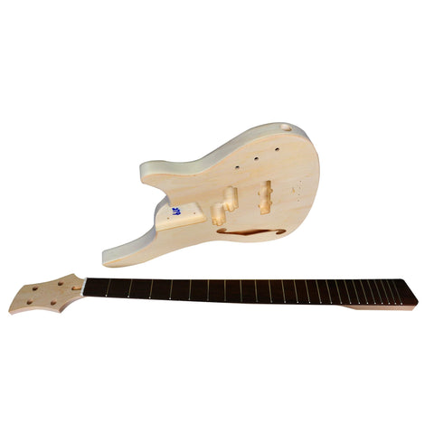 DIY SEF Bass Guitar Kit | 4-String Basswood Semi Hollow Body | Laurel Fingerboard | Chrome Hardware