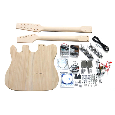 DIY TL Double-Neck Guitar Kit | Paulownia Body | Ebony Fingerboard | Chrome Hardware & White or Black Pickguard
